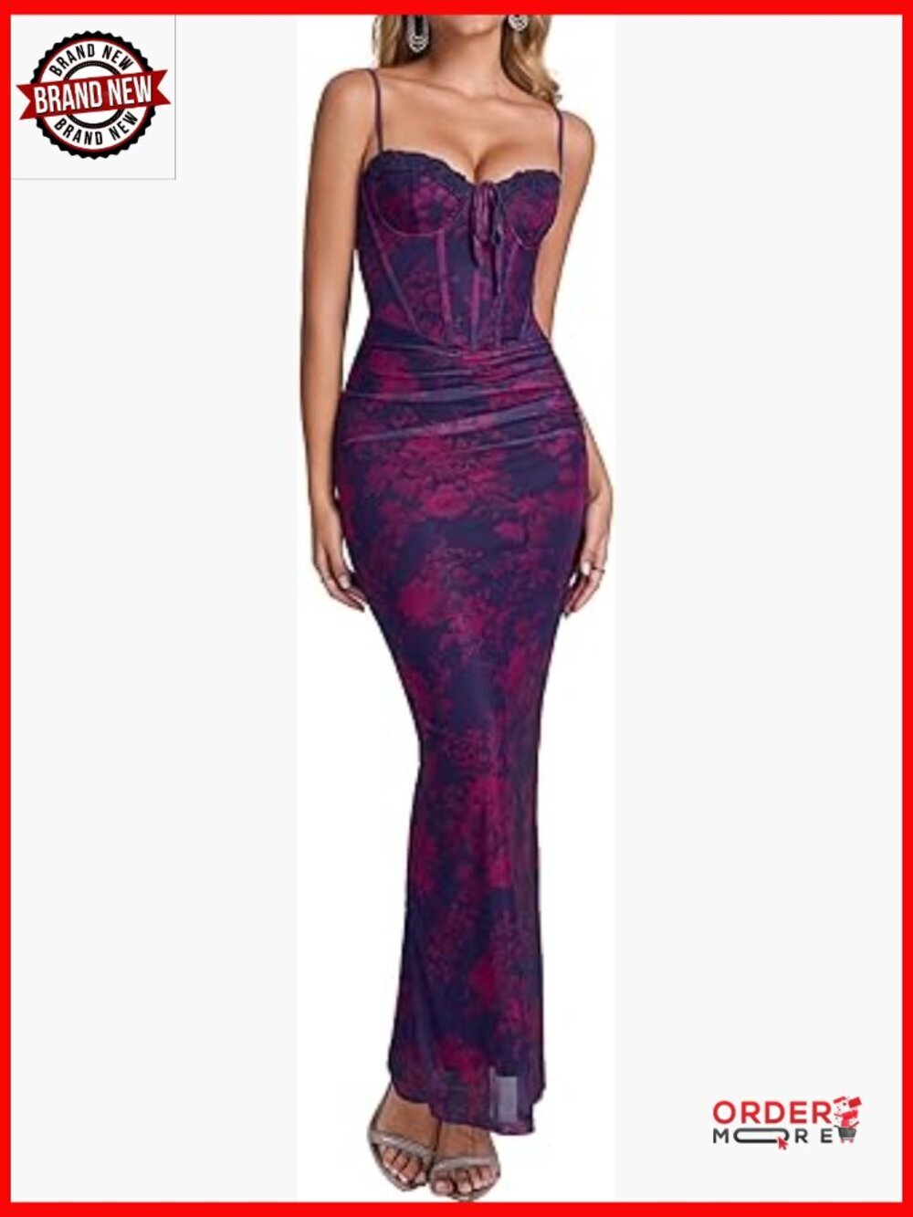 Vintage Lace Corset Maxi Long Dress Bodycon Ruched Tie Formal Wedding Guest